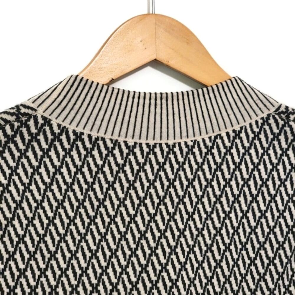 Tanya Taylor Geometric Knit Virgin Wool Sweater Round Neck Black White L Modern - Picture 9 of 13